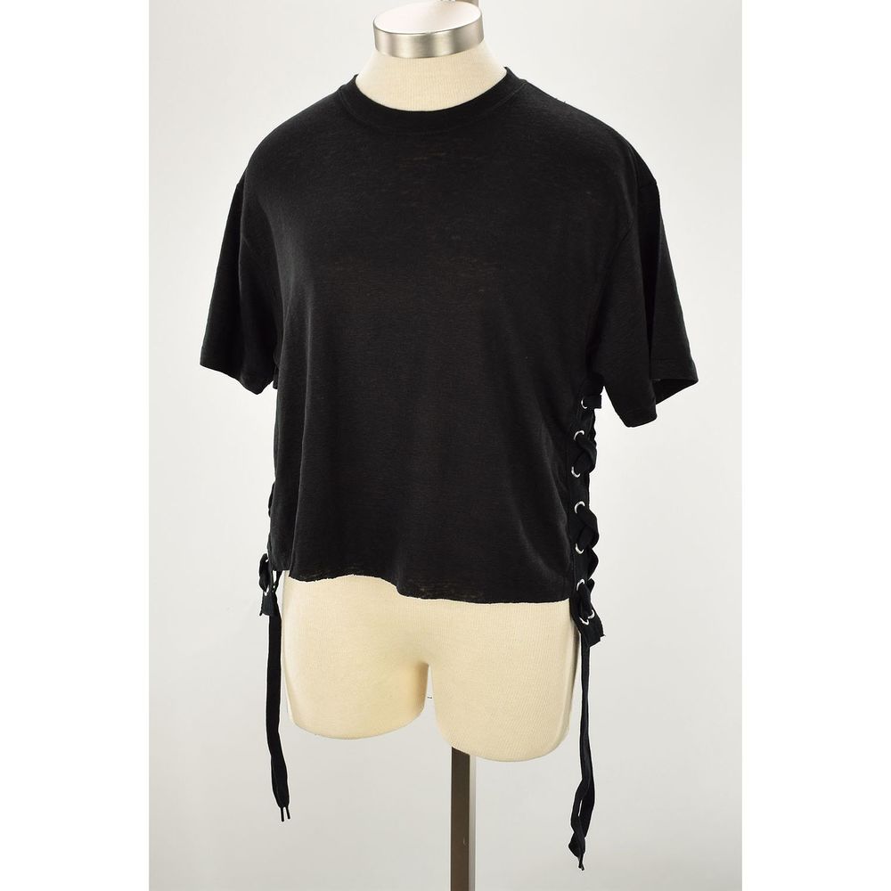 KENDALL & KYLIE Black Lace Up Boxy Linen Tee